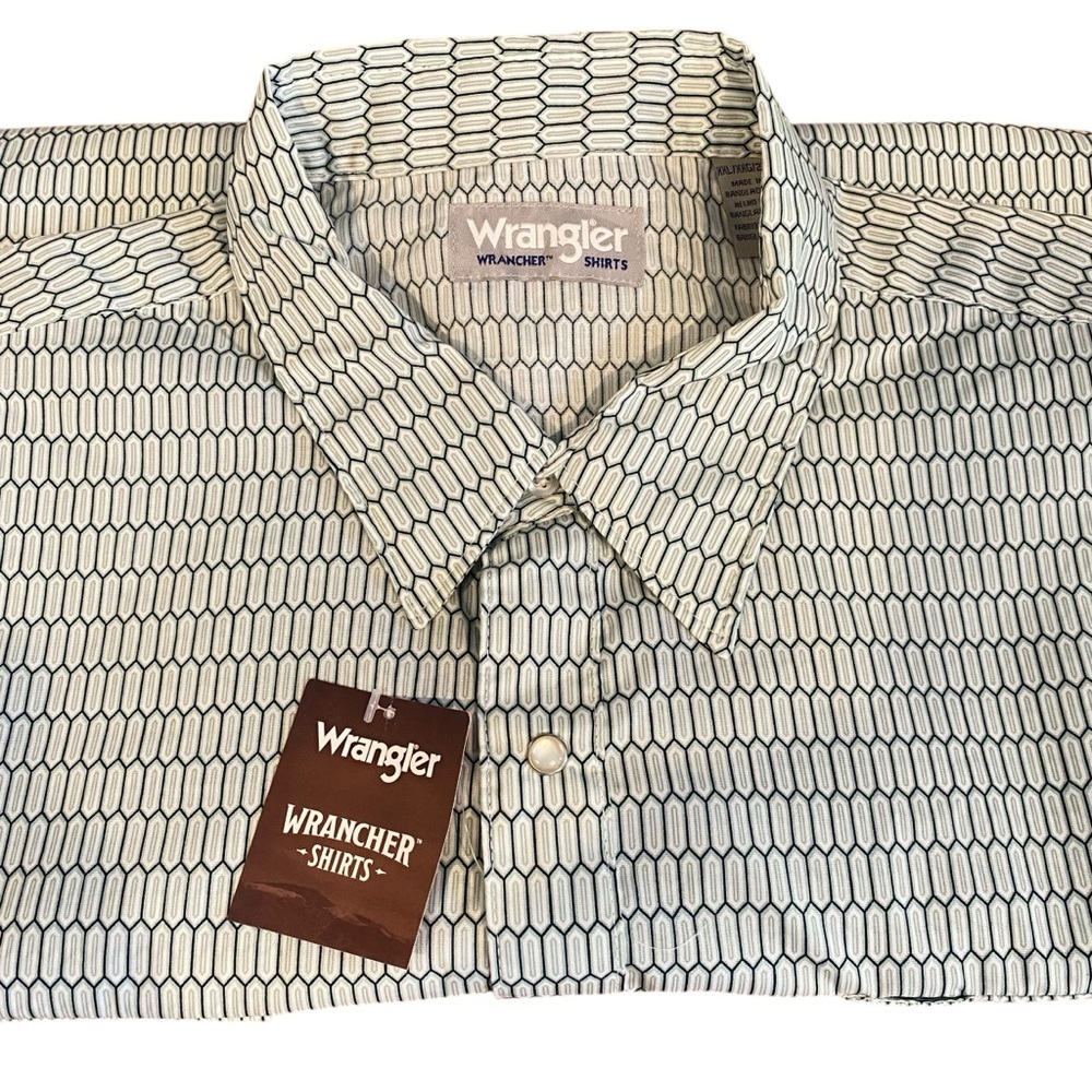 Wrangler Men's XXL Wrancher Green Geometric Print Long-Sleeve Pearl Snap Shirt
